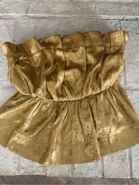 TCEC Metallic Gold Strapless Ruffle Top with Mustard Lining